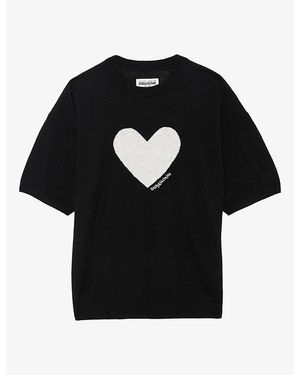 Zadig & Voltaire Idaz Heart-Motif Short-Sleeve Cashmere Jumper - Black