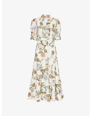 ME+EM Jacobean Floral-Print Woven-Blend Midi Dress - Metallic