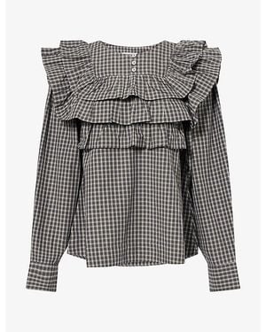 Damson Madder Shay Check-Print Cotton Blouse - Grey