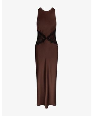 OMNES Andrea Lace-Insert Satin Maxi Dress - Brown
