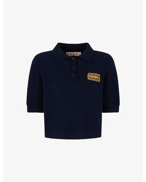 Marni Branded-Patch Cropped Cashmere Polo Shirt - Blue