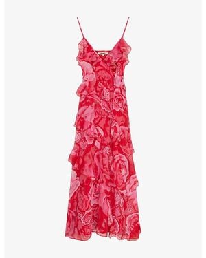 OMNES Missy Floral-Print Chiffon Maxi Dress - Red