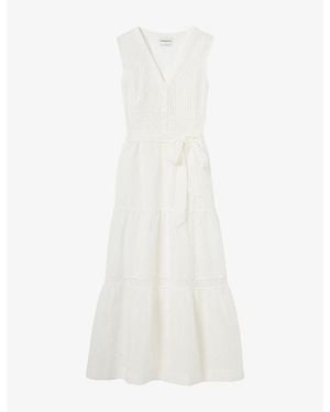 Claudie Pierlot Sleeveless Belted-Waist Cotton Maxi Dress - White