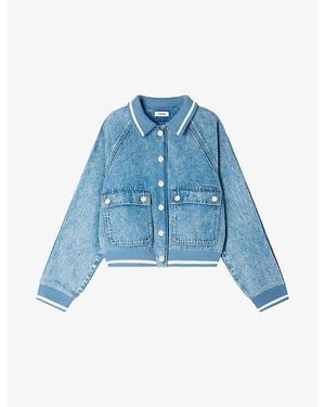Sandro Relaxed-Fit Contrast-Trim Denim Jacket - Blue