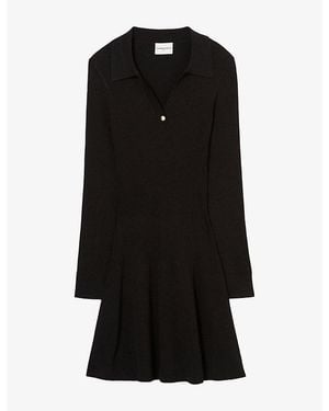Claudie Pierlot Collared Long-Sleeve Knitted Mini Dress - Black