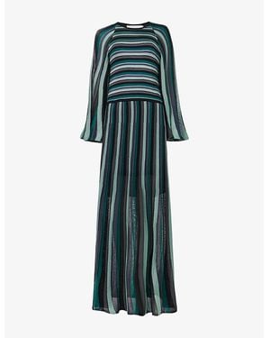 eem Stripe-Print A-Line Knitted Maxi Dress - Green