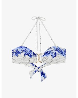 Reiss Johannah Printed Bikini Top - Blue
