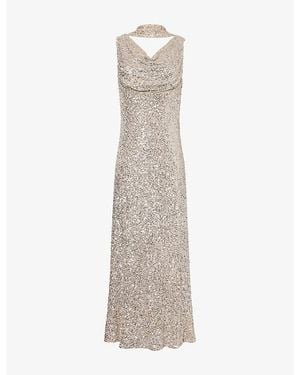 Never Fully Dressed Sophie Draped Sequin Maxi Dress - Natural