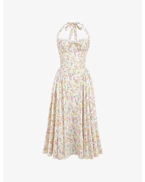 House Of Cb Rosalee Floral-Print Stretch Cotton-Blend Midi Dress - Natural