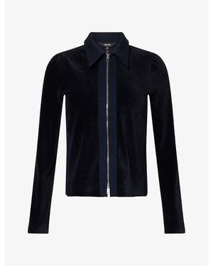 ME+EM Pointed-Collar Velour Cotton-Blend Jacket - Blue