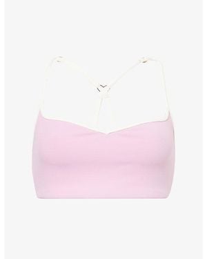 BO+TEE Sweetheart-Neckline Contrasting-Trim Stretch-Woven Sports Bra - Pink