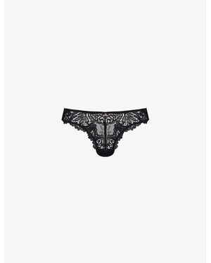 Savage x Fenty Romantic Corded Brand-Charm Lace Thong - Black