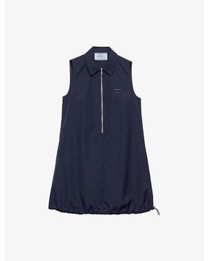 Prada Branded Sleeveless Cotton-Poplin Mini Dress - Blue