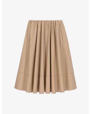 Maje Elasticated-Waist Side-Pocket Cotton Midi Skirt - Natural