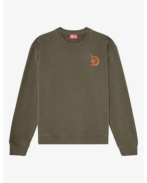 DIESEL Embroidered Flock-Print Crewneck Cotton Sweater - Green