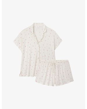 The White Company Heart-Print Short-Sleeved Jersey Pyjamas - White