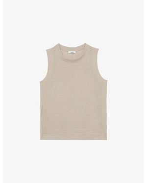 Reiss Amy Sleeveless Linen-Jersey Tank Top - Natural