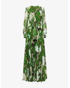 Erdem Floral-Print Long-Sleeve Chiffon Gown - Green