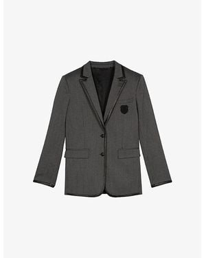 The Kooples Logo-Embroidered Single-Breasted Striped Stretch-Cotton Blazer - Gray