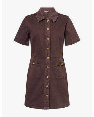 PAIGE Clementine Button-Through Denim Mini Dress - Brown