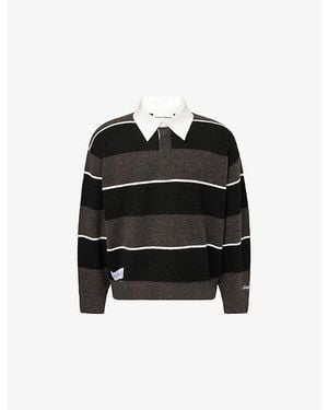 The Couture Club Striped Fluffy Collared Crewneck Knitted Jumper - Black