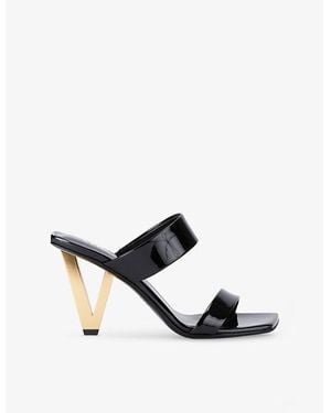 Versace V 85 Double-Strap Patent-Leather Heeled Sandals - Black