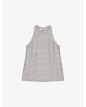 Ro&zo Striped Halter-Neck Cotton Top - White