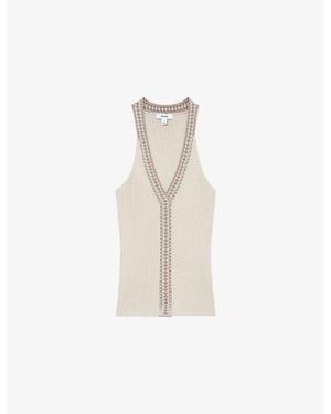 Reiss Nora Contrast-Trim Ribbed Knitted Vest - White