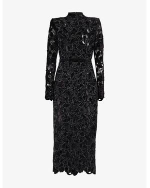 Nadine Merabi Elise Floral Velvet Midi Dress - Black