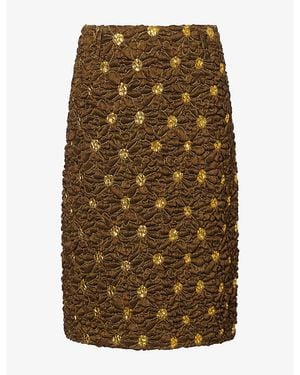 Dries Van Noten Sentista Puffed Metallic Woven Midi Skirt - Brown