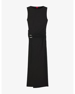 HUGO Buckle-Embellished Wrap-Effect Jersey Maxi Dress - Black