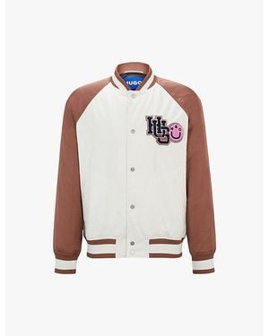 HUGO Logo-Patch Contrast-Sleeve Woven Bomber Jacket - Multicolour