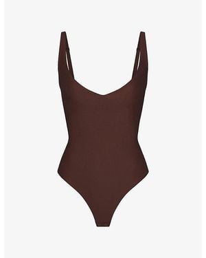 Skims Body Core Sculpt Plunge Thong Stretch-Jersey Bodysuit - Brown