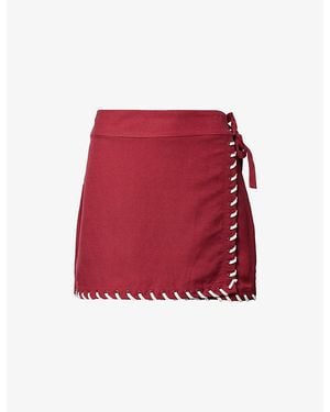 Jonathan Simkhai Stitch Wrap Linen-Blend Mini Skirt - Red