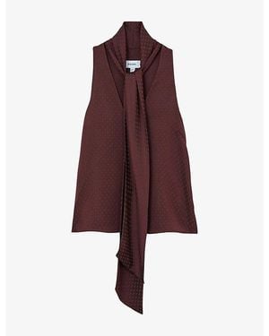 Reiss Tilly Jacquard Tie-Neck Woven Top - Red