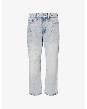 GOOD AMERICAN Crystal Stars Good 90S Cropped Denim Jeans - Grey