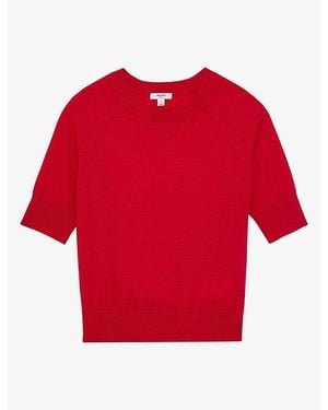 Reiss Suzzie Funnel-Neck Merino-Wool T-Shirt - Red