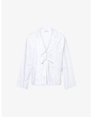 Lounge Underwear Floral Cotton Pajama Shirt - White