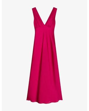 OMNES Casey V-Neck Satin Maxi Dress - Pink