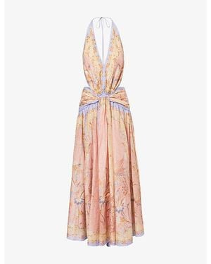 Zimmermann Indra Printed Halter-Neck Silk And Cotton Maxi Dress - Pink