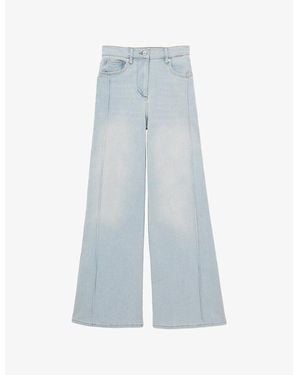 Reiss Heather Wide-Leg High-Rise Stretch-Denim Jeans - Blue