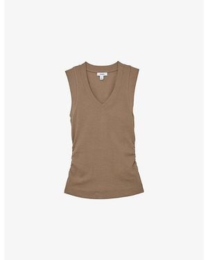 Reiss Sandy V-Neck Ribbed Stretch-Cotton Vest - Brown