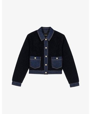Maje Denim-Trim Bouclé Woven Jacket - Blue