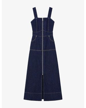 Ro&zo Zip-Front Sleeveless Denim Midi Dress - Blue