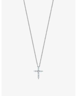 Tiffany & Co. Cross And 0.21Ct Diamond Melee Pendant Necklace - White
