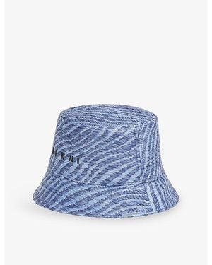 Marni Raffia-Effect Woven Bucket Hat - Blue