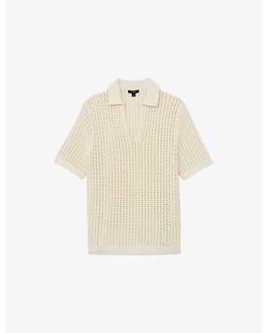 Reiss Bronwyn Open-Collar Crochet Polo - Natural