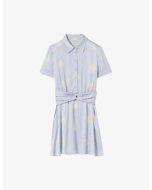 Claudie Pierlot Collared Floral-Print Satin Mini Dress - Blue