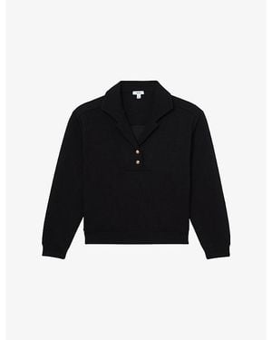 Reiss Bella Button-Neck Stretch-Jersey Sweatshirt - Black