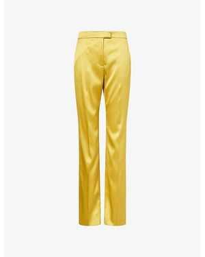 Valentino Press-Pleat Straight-Cut Silk-Blend Trousers - Yellow